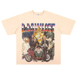 Film Star T Shirt Anime Retro Washed Distressed Flower Short Sleeve Loose T-shirt Men and Women