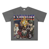 Film Star T Shirt Anime Retro Washed Distressed Flower Short Sleeve Loose T-shirt Men and Women