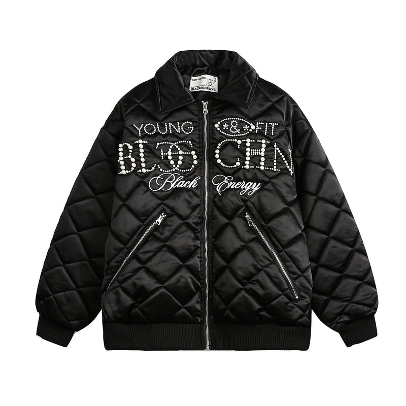 Unisex Down Jacket Winter Vintage Beaded Warm Padded Jacket