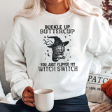 Halloween Cat Buckle Up Butter Cup Print Pullover For Women