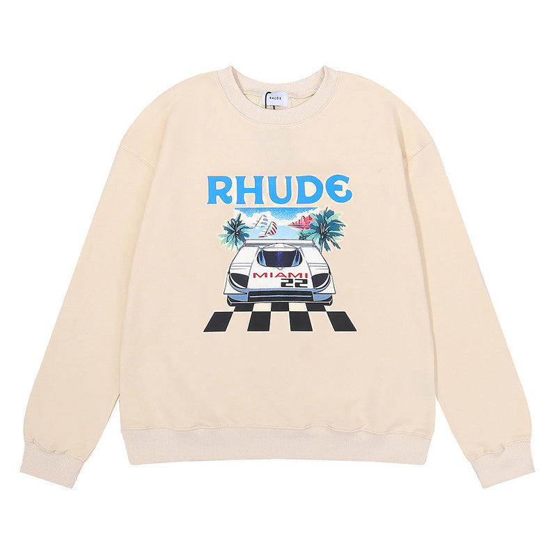 Rhude Hoodie F1 Formula Racing Miami Station Limited Printing Men and Women Casual round Neck Sweater