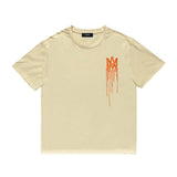 Amiri T Shirt Orange Printed Casual Hip Hop High Street round Neck Short Sleeve T-shirt