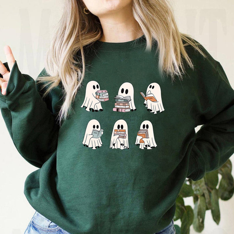 Ghost Reading Books Sweater Bookish Halloween Sweatshirt