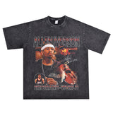 Basket Ball Star T Shirt Allenezailiverson Washed Distressed T-Shirt Printed Retro Loose