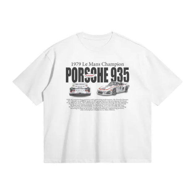 T-shirt racing print short-sleeved loose crew neck t-shirt