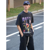 Basket Ball Star T Shirt Short Sleeve Printed T-shirt Retro Hip Hop Loose Cotton Washed Distressed