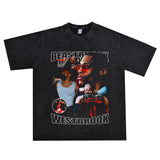 Basket Ball Star T Shirt Basketball Washed Distressed Printed Short Sleeve American Retro T-shirt Pure Cotton