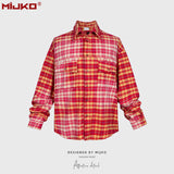 MIJKO Mens Jacket Plaid Shirt Vintage Jacket