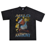 Basket Ball Star T Shirt Basketball Print Carmelo Anthony Washed Distressed T-shirt Loose