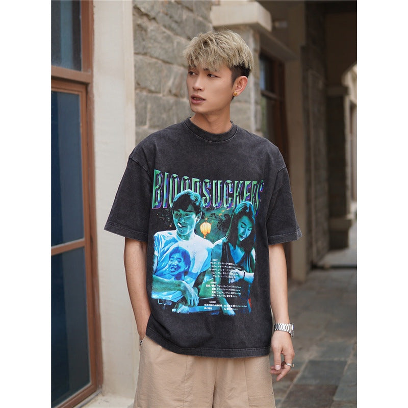 Film Star T Shirt Short Sleeve Loose Retro American T-shirt Men