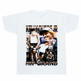 Film Star T Shirt Kelly Oubre Printed T-shirt Short Sleeve Loose Retro Pure Cotton Washed Distressed