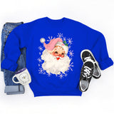 Christmas Pink Claus Print Crew Neck Sweatshirts