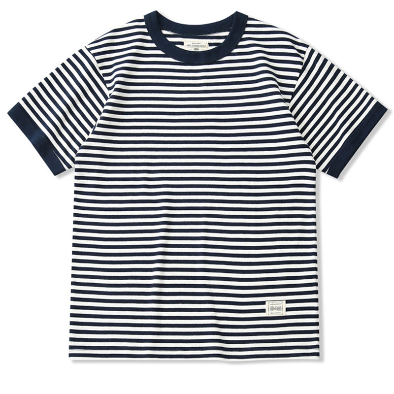Mariner Shirt T-shirt Men's Short Sleeve Retro Cotton round Neck Striped Navy-Striped Shirt Couple