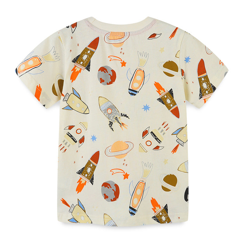 Boy T Shirt Boy's Short-Sleeved T-shirt Summer Children Knitted Cotton Children's T-shirts Cartoon Print