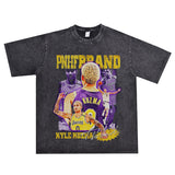 Basket Ball Star T Shirt Washed Worn-out Kelkuzma Short-Sleeved Printed T-shirt Vintage Pure Cotton