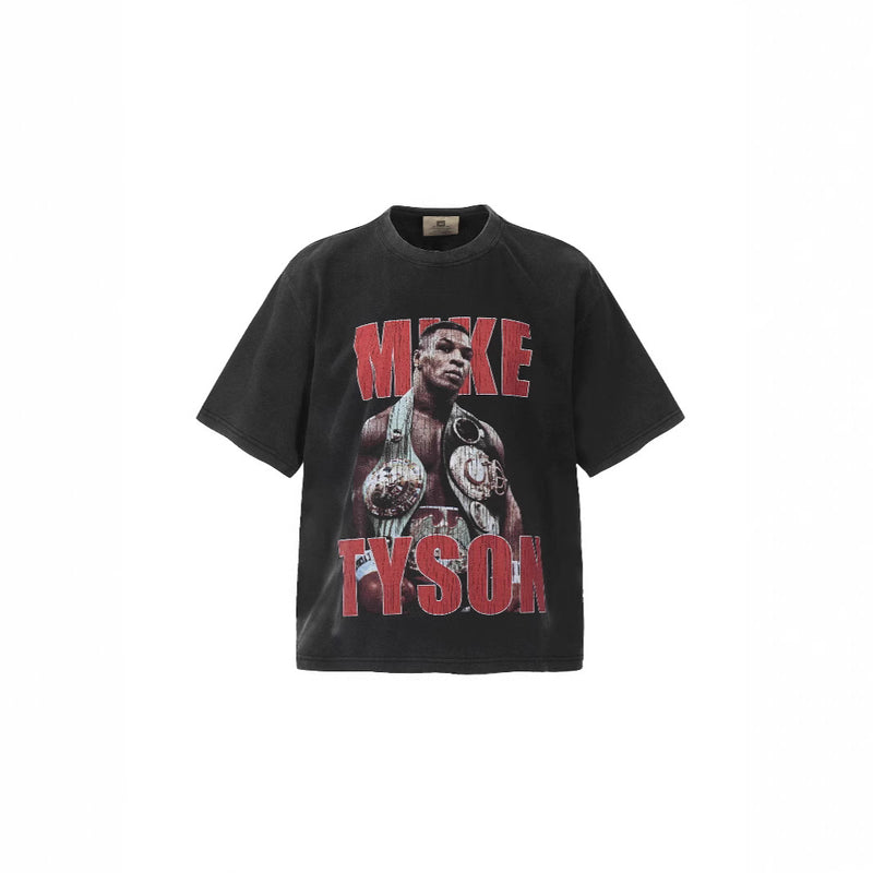 Men T-shirts Mike Tyson Boxing Fighting Print Washed Old Short Sleeve T-Shirt