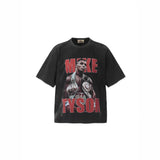Men T-shirts Mike Tyson Boxing Fighting Print Washed Old Short Sleeve T-Shirt
