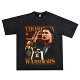 Film Star T Shirt Klaythompson Washed Distressed Printed American T-Shirt Retro Loose Short Sleeve