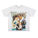 Film Star T Shirt Movie Titanic Street Style Short Sleeve Loose Retro American Print T-shirt Men and Women