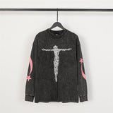 HS long-sleeve T-shirt graffiti portrait print loose version casual long sleeve
