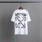 Off Whtie T Shirts Distressed Arrow Print Male And Female Trendy Brand Short Sleeve