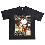 Basket Ball Star T Shirt Basketball Donovan Mitchell Washed Distressed Printed T-shirt Vintage Cotton Short Sleeve