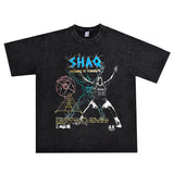 Basket Ball Star T Shirt Basketball Washed Distressed Printed T-shirt Retro Short Sleeve Hip Hop round Neck Loose