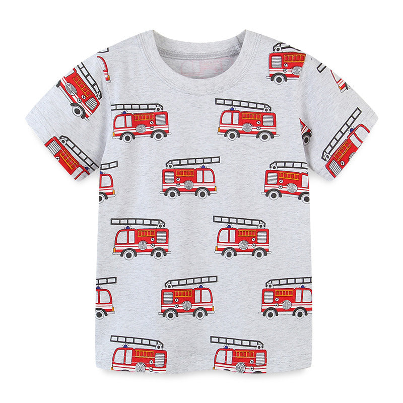 Boy T Shirt Children's Short-Sleeved T-shirt Summer round Neck Cartoon Children T-shirt Boy's Knitted Sweater