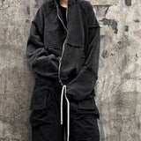 MIJKO Men's Jacket Splicing Zip Cardigan Loose Hooded Sweater