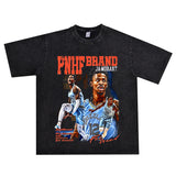 Basket Ball Star T Shirt Basketball Ja Morant Printed Washed Distressed T-Shirt Cotton Short Sleeve Loose