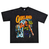 Basket Ball Star T Shirt Basketball Stephen Curry Washed Distressed Printed T-Shirt Short Sleeve Retro Pure Cotton