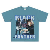 Film Star T Shirt Rock Music Black Panther Band Loose Retro Street Cotton T-shirt Men and Women