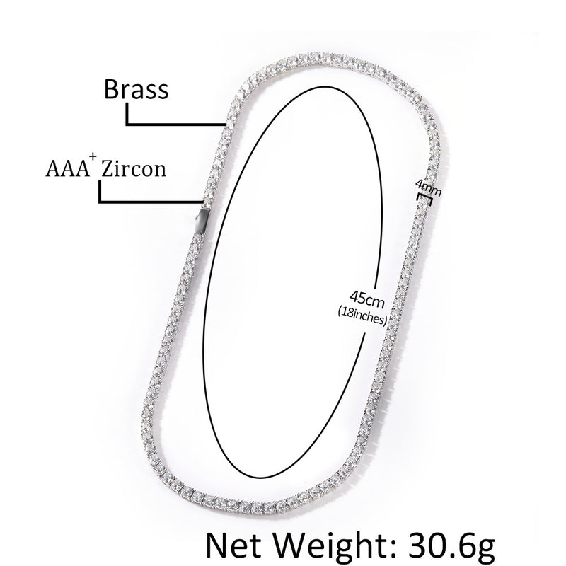 Chains Hip Hop Necklace 4mm Spring Buckle with Diamonds