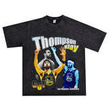 Film Star T Shirt Klaythompson Washed Distressed Printed American T-Shirt Retro Loose Short Sleeve