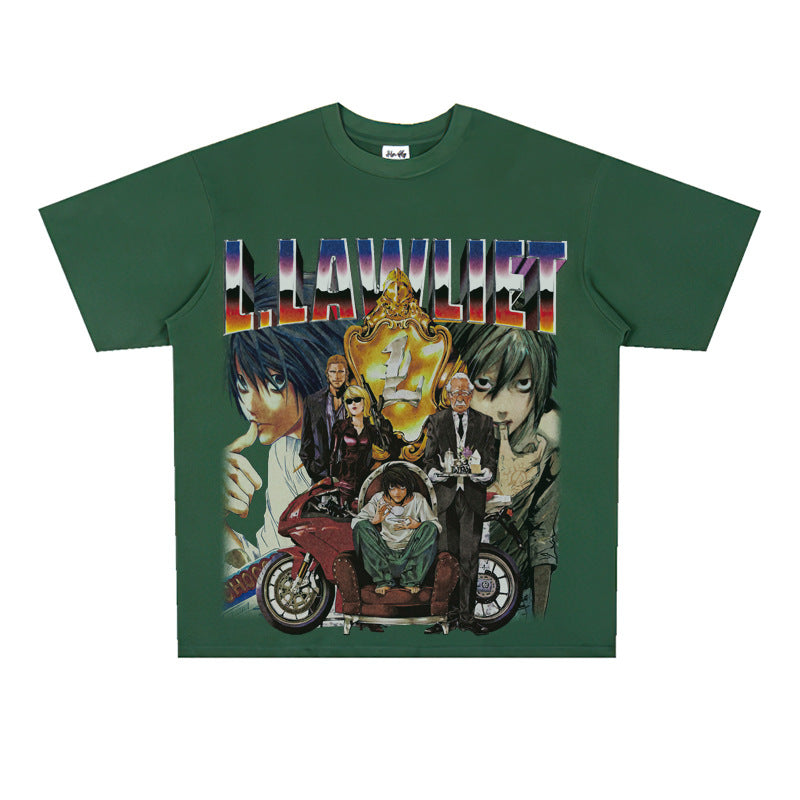 Film Star T Shirt Anime Retro Washed Distressed Flower Short Sleeve Loose T-shirt Men and Women