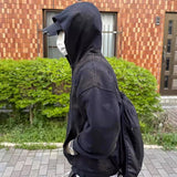 MIJKO Mens Jacket Two-way Zipper Distress Hooded Sweater