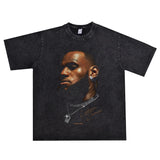 Basket Ball Star T Shirt Lebron James Washed Distressed Street American T-Shirt Loose
