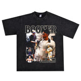 Basket Ball Star T Shirt Basketball Washed Distressed Devin Booker Short Sleeve Loose-Fitting Pure Cotton T-Shirt