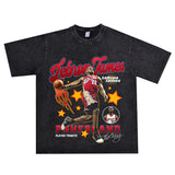 Basket Ball Star T Shirt Lebron James Washed Distressed Street American T-Shirt Loose