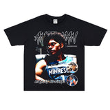 Basket Ball Star T Shirt Basketball Short Sleeve Anthony Edwards Washed Distressed T-shirt Loose