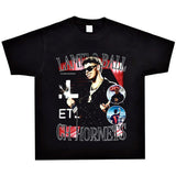 Basket Ball Star T Shirt Washed Distressed Lamelo Ball Printed Short Sleeve T-Shirt Vintage Pure Cotton