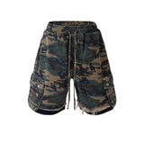 MIJKO Men Shorts Casual Pants Drawstring Splicing Camouflage Shorts