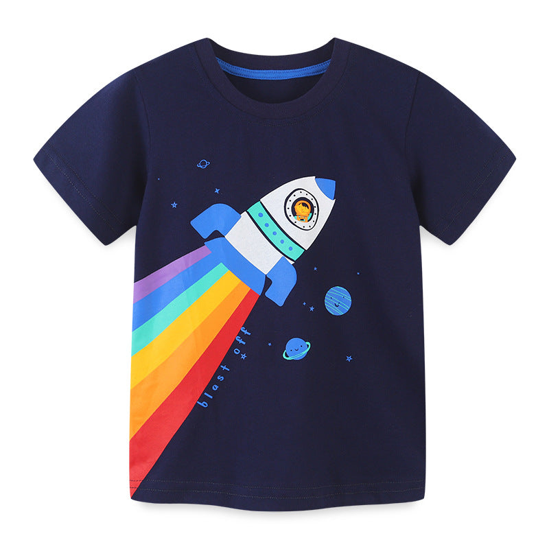 Boy T Shirt Summer Children's T-shirt European and American Style Boys' Short-Sleeved T-shirt Cartoon round Neck