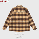 MIJKO Mens Jacket Loose Shirt Plaid Jacket Unisex