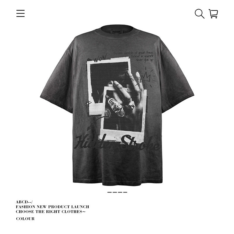 American vintage street T-shirt pure cotton retro men's and women's summer loose