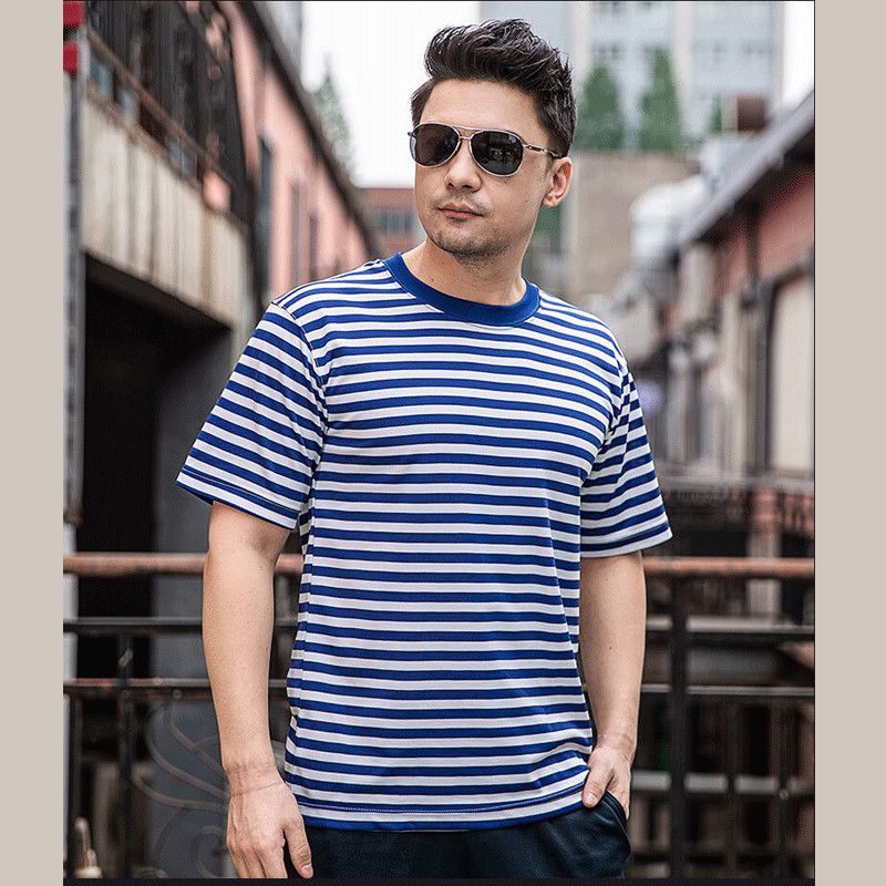 Mariner Shirt Retro Navy-Striped Shirt Summer Short Sleeve Striped Bottoming Shirt Men's and Women's round Neck T-shirt