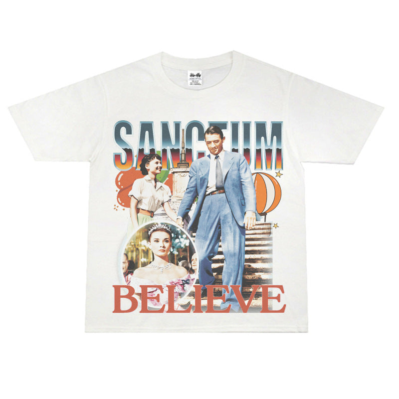Film Star T Shirt Movie Nostalgia Audrey Hepburn Rome Loose Retro Street T-shirt