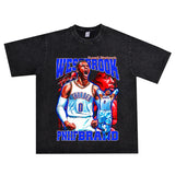 Basket Ball Star T Shirt Basketball Washed Distressed Printed Short Sleeve American Retro T-shirt Pure Cotton