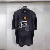 Men T-shirts Summer Paris Manchester United Washed Short Sleeve Crew Neck T-Shirt Casual