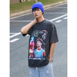 Basket Ball Star T Shirt Washed Distressed Lamelo Ball Printed Short Sleeve T-Shirt Vintage Pure Cotton